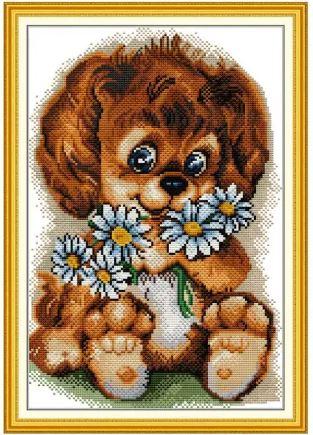 Набір для вишивання за нанесеною на канву схемою "Brown Puppy". AIDA 14CT printed 28*40 см