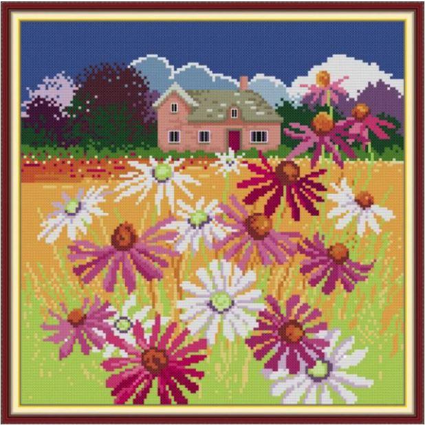 Набір для вишивання за нанесеною на канву схемою "Four season in the field-autumn". AIDA 14CT printed 33*33 см