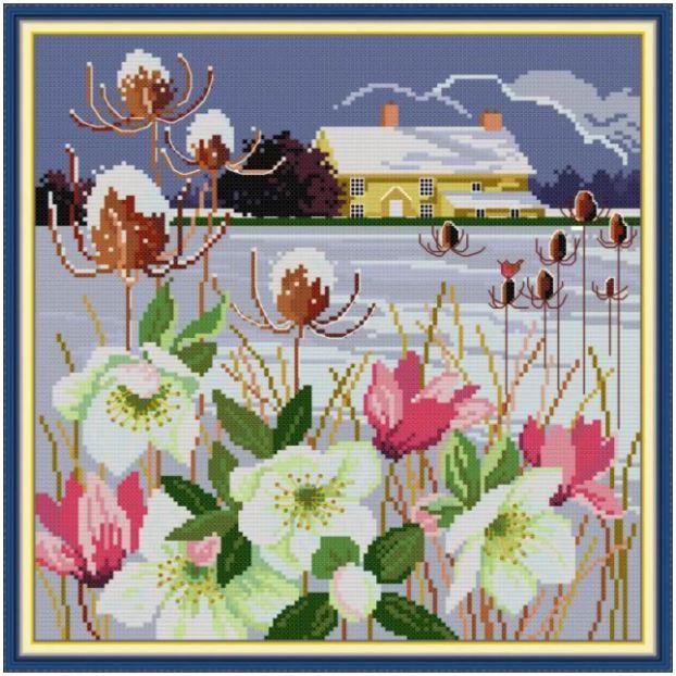 Набір для вишивання за нанесеною на канву схемою "Four season in the field-winter". AIDA 14CT printed 33*33 см