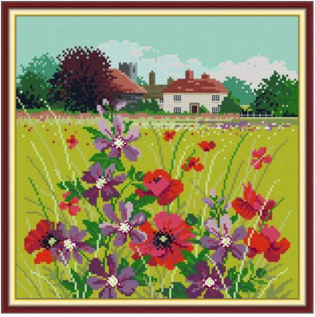 Набір для вишивання за нанесеною на канву схемою "Four season in the field-summer". AIDA 14CT printed 33*33 см, фото 1
