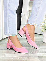 Туфли босоножки из натуральной замши на устойчивом каблуке розовые Molly