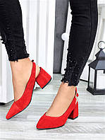Туфли босоножки женские из натуральной замши классические красные Molly