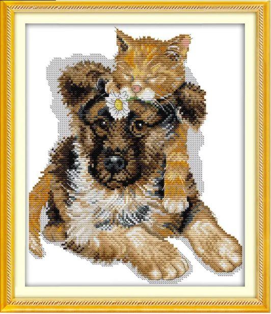 Набір для вишивання за нанесеною на канву схемою "The sleeping cats". AIDA 14CT printed, 28*32 см