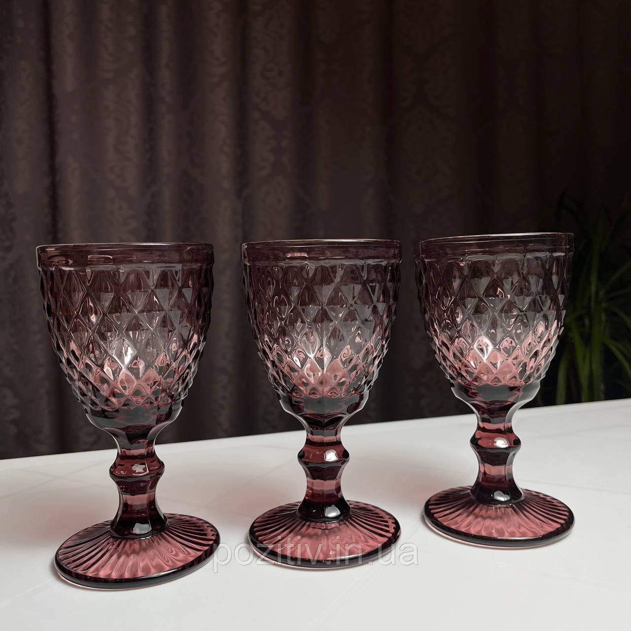 Вінтажні келихи з кольорового скла для вина 6 шт. 320 мл гранатовий колір, фото 1