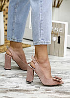 Замшевые туфли женские босоножки на высоком каблуке цвет персик Bant