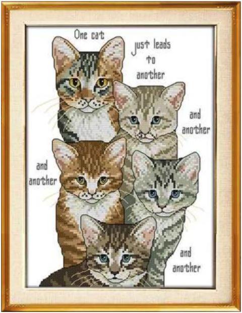 Набір для вишивання за нанесеною на канву схемою "Five little kittens". AIDA 14CT printed 23*33 см