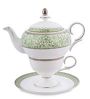 Чайний порцеляновий набір із блюдця, чашки та чайника Pavone 3 предмети 1451442