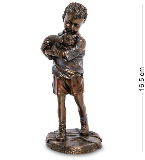 Статуетка на подарунок Veronese з бронзовим напиленням Хлопчик із собакою 16,5 см 1906314