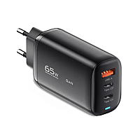 Сетевое зарядное устройство Essager 65W GaN 2 USB-С & 1 USB-A QC3.0 PD3.0 Fast Charge