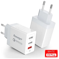 Сетевое зарядное устройство Essager 30W, 3хUSB, Quick Charge 3.0 White