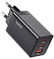 Сетевое зарядное устройство Toocki GaN 67W 1USB + 2Type-C Black