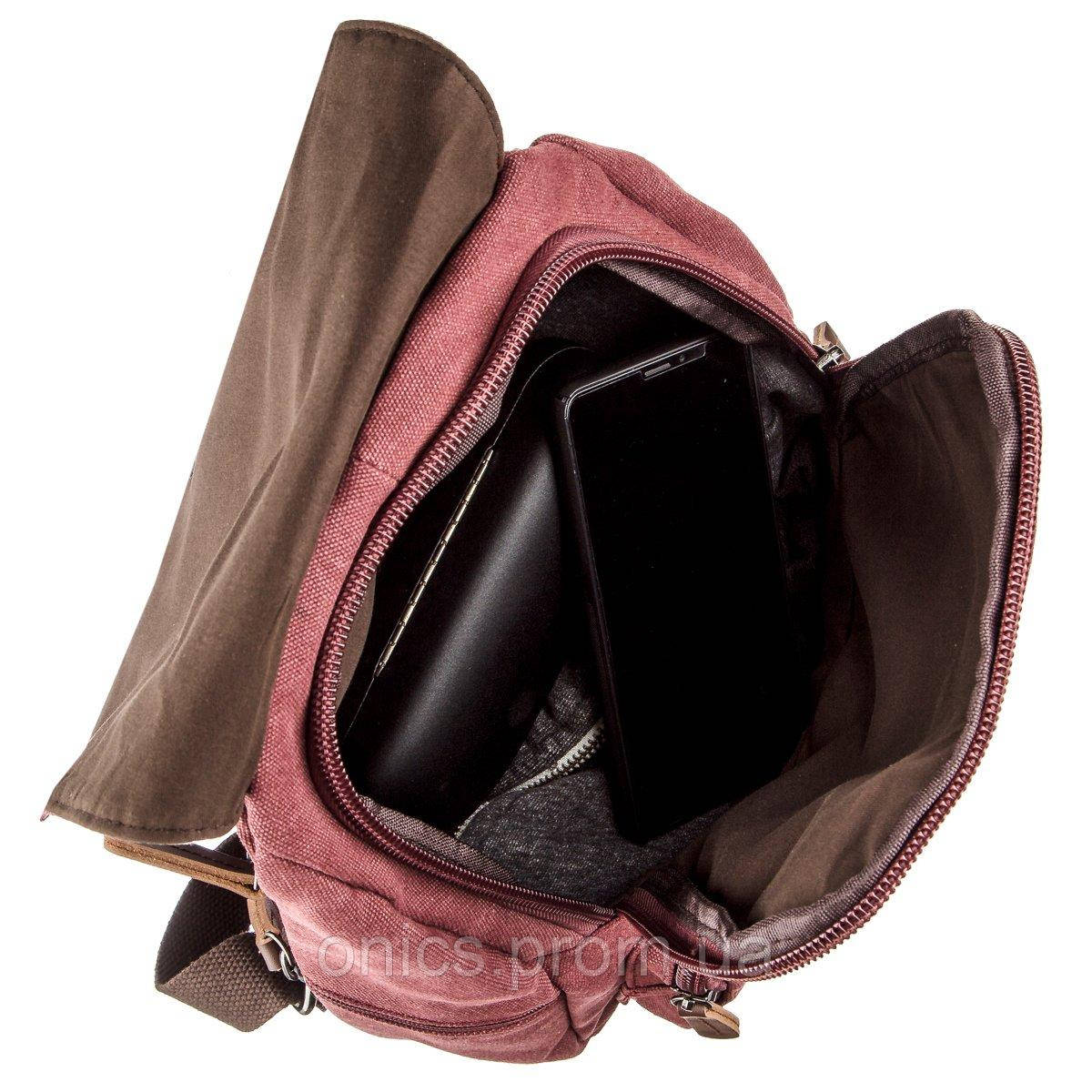 Компактный женский текстильный рюкзак Vintage 20195 Малиновый хорошее качество - фото 6 - id-p1984216021
