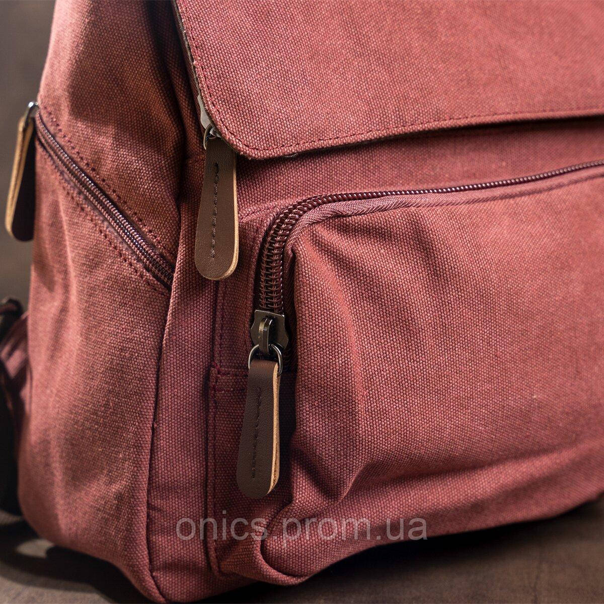 Компактный женский текстильный рюкзак Vintage 20195 Малиновый хорошее качество - фото 9 - id-p1984216021