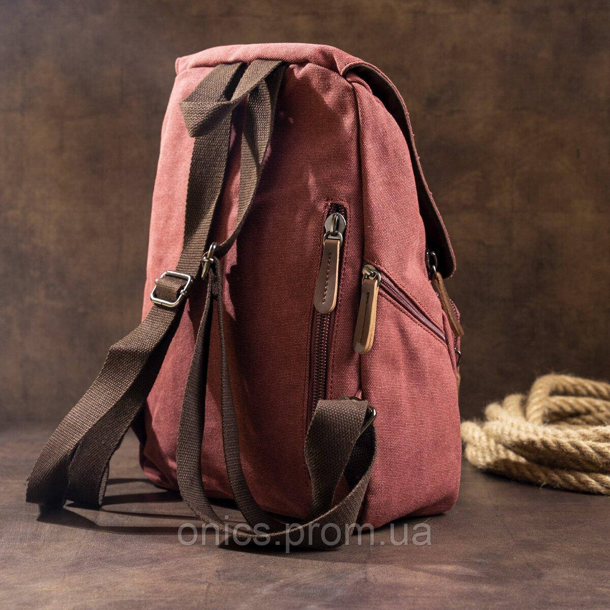 Компактный женский текстильный рюкзак Vintage 20195 Малиновый хорошее качество - фото 10 - id-p1984216021