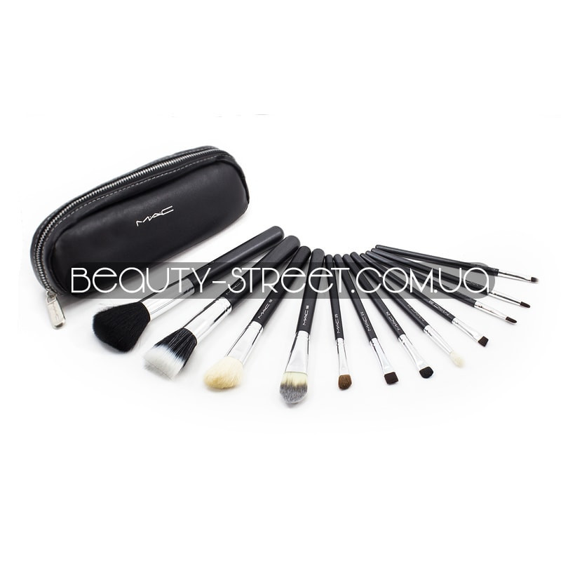 Набор кистей МАС для макияжа 12 штук в кошельке