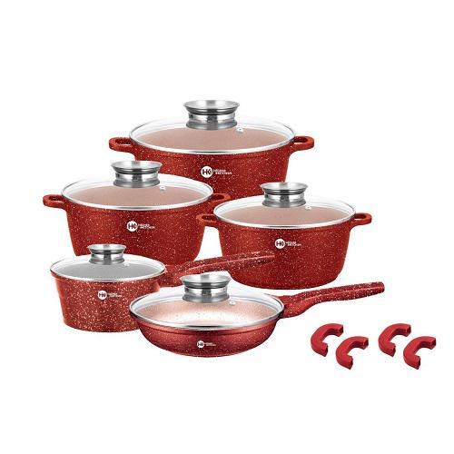 Набір посуду Higer Kitchen НК-305 з гранітним антипригарним покриттям 12 предметів Червоний | Набір каструль
