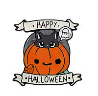 Брошь брошка значок пин хеллоуин тыква чёрный кот
