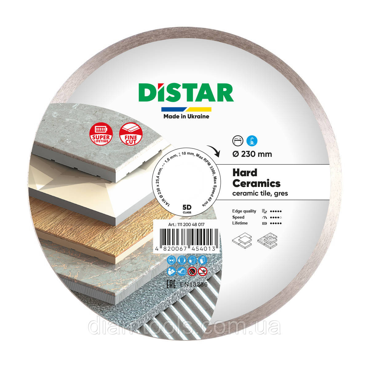 Круг алмазний відрізний по керамограніту Distar Hard ceramics 230x1.6x10x25.4