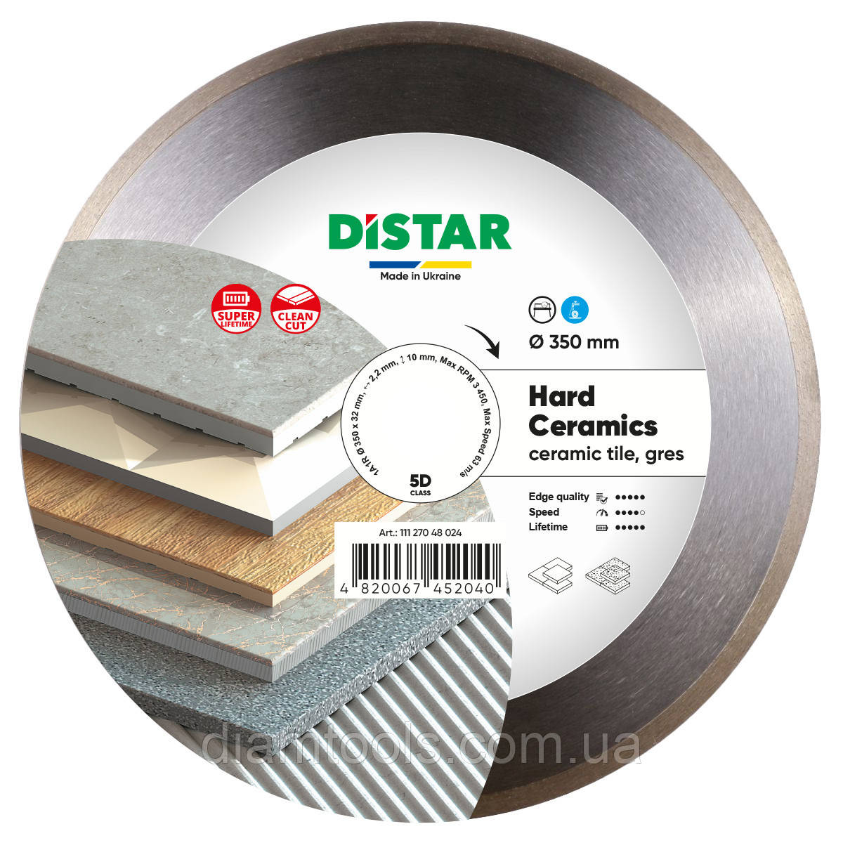 Круг алмазний відрізний по керамограніту Distar Hard ceramics 350x2.2x10x32