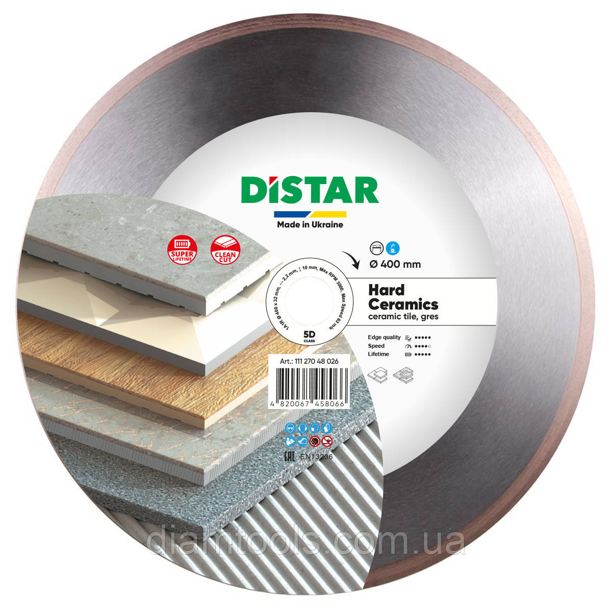 Круг алмазний відрізний по керамограніту Distar Hard ceramics 400x2.2x10x32