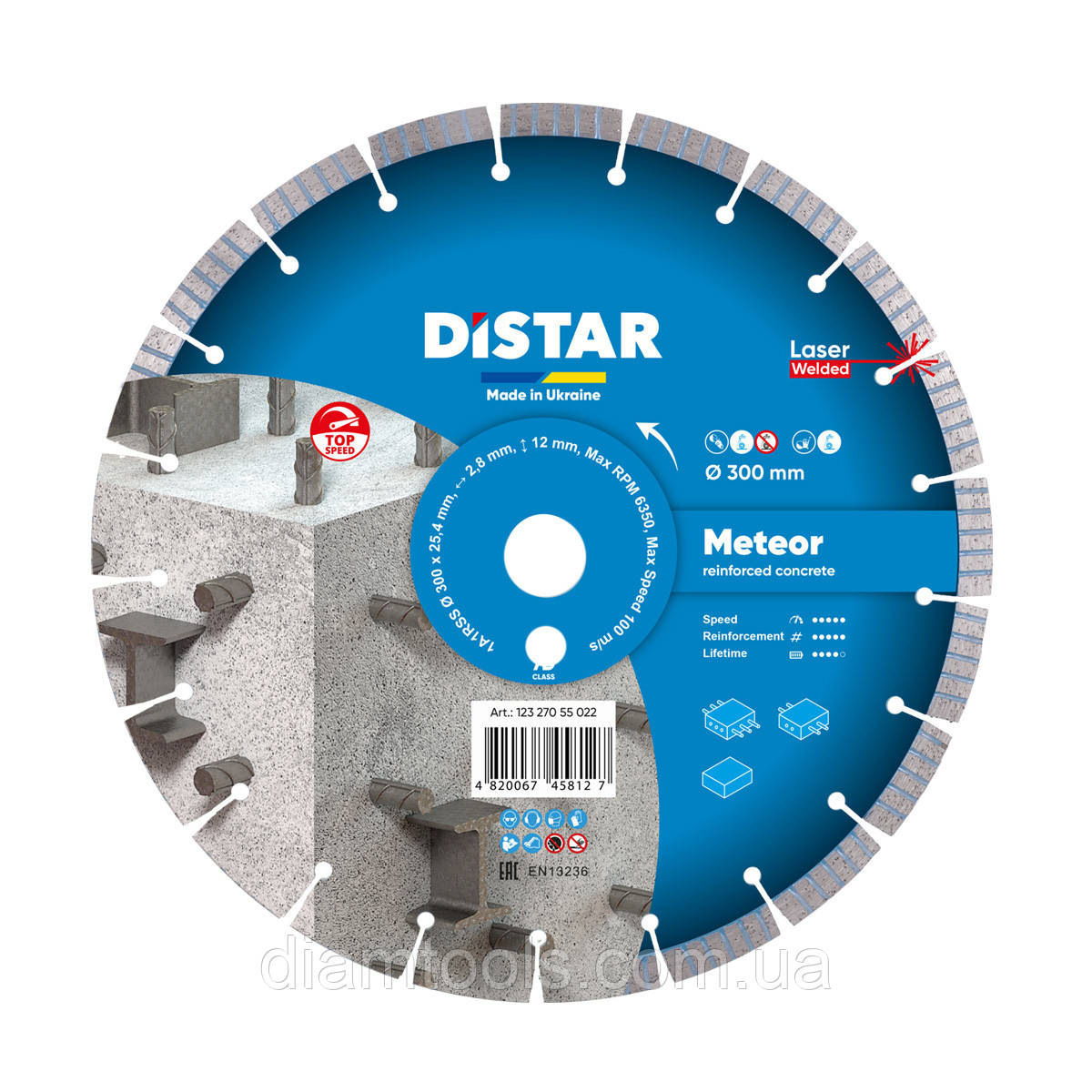 Круг алмазний відрізний по армованному бетону Distar Meteor 300x2.8/1.8x12x25.4 F4