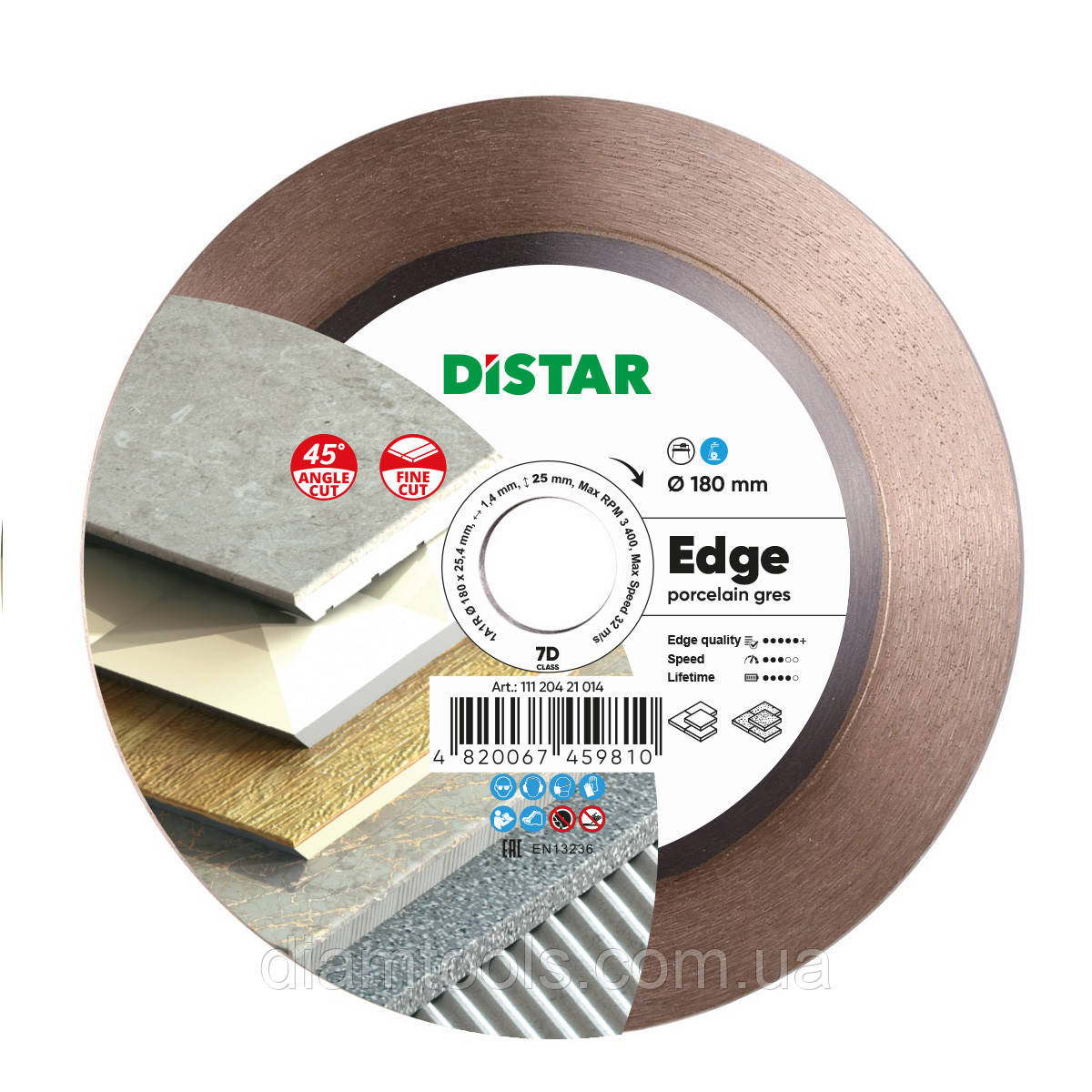 Круг алмазний відрізний по кераміці Distar Edge 180x1.4x25x25.4