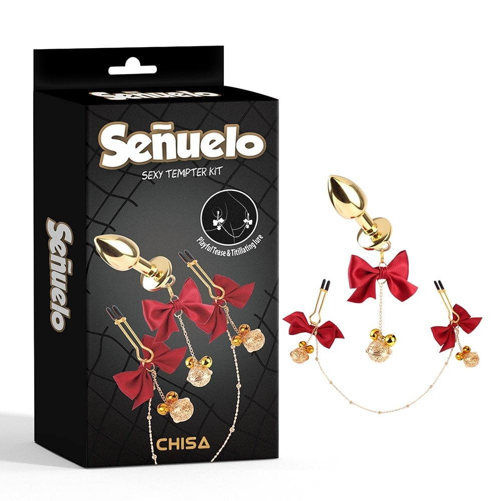 Набір затискачі для сосків та анальна пробка з прикрасами Chisa Sexy Tempter Kit-Red Senuelo
