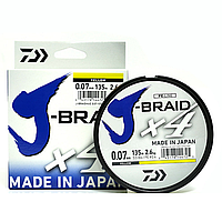 Японський шнур 0.07 Daiwa J-Braid X4E 0,07mm 135m Yellow 2.6кг Шнур для ультралайта