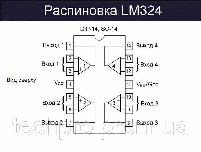 Розпіновка мікросхеми LM324