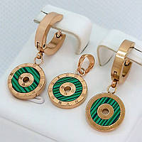 Набір Stainless Steel: сережки (27 мм/12 мм) та кулон (20 мм/12 мм). Сталь. Позолота ЧВ