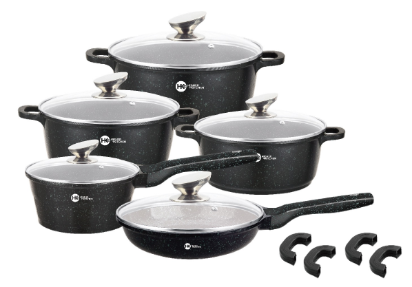 Набір посуду Higer Kitchen НК-305 з гранітним антипригарним покриттям 12 предметів Чорний | Набір каструль