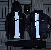 (п) ФЛИС Комплект с курткой Nike (худи на змейке+штаны+футболка+кепка+куртка)