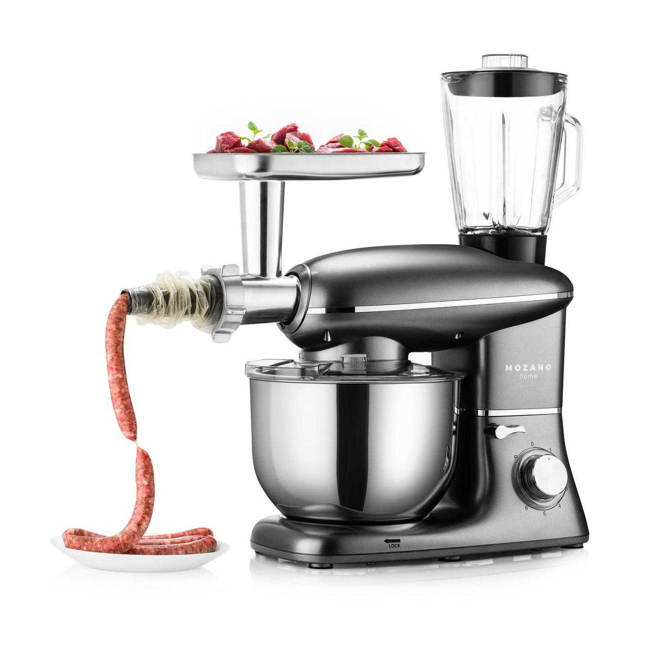 Планетарний кухонний комбайн 3в1 Mozano Kitchen Assistant 2300 Вт Миска 6 л. Блендер 1,5 л. Сріблястий