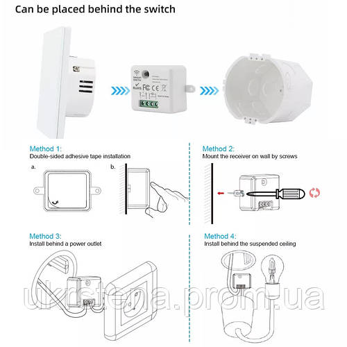 Настенный пульт-выключатель RF 433 МГц проходной выключатель света на ...