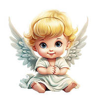 Наклейка "Ангел малыш сидит 02" для ростовой фигуры / фотозоны на крещение 80х75 см (без обреза по контуру)