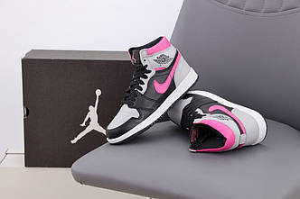 Жіночі Кросівки Nike Air Jordan 1 Mid Grey Pink Black 36-37-38-39-40