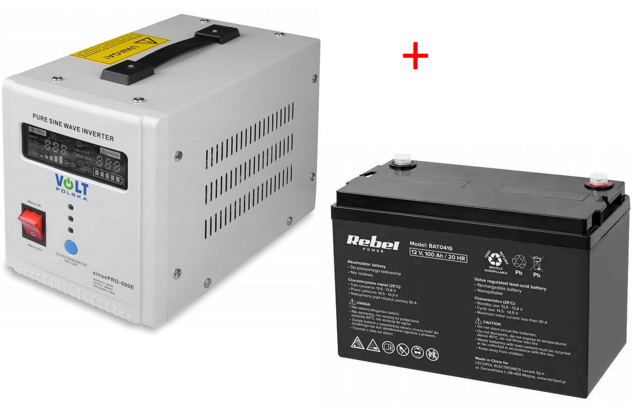 Комплект блок безперебійного живлення для котлів Volt Polska Sinus PRO 500W 12V UPS + гелевий акб 12V 100Ah