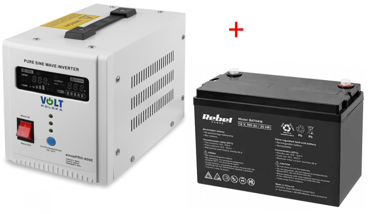 Комплект блок безперебійного живлення для котлів Volt Polska Sinus PRO 800E 12V UPS+Гелевий акб 12V 100Ah