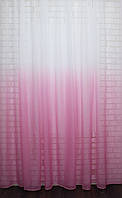 Тюль растяжка "Омбре" на батисте (под лён) с утяжелителем, цвет розовый с белым. Код 575т