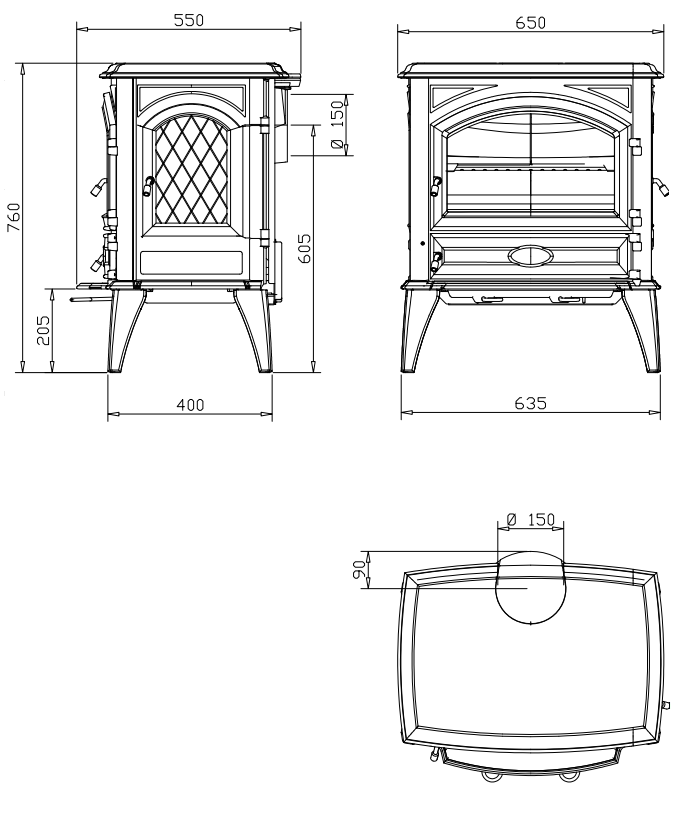 Печь камин чугунная DOVRE 640 GK на углях глянцевая черная - фото 2 - id-p356991104