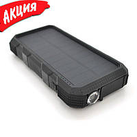 Портативный Power Bank Solar 1901A 20000 mAh повербанк для смартфона с солнечной батареей и фонариком Черный