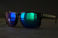 Oakley Очки Солнцезащитные Holbrook Классической Черной глянцевой оправе с Синими Зеркальными линзами