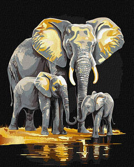 Картина за номерами Сімейство слонів з фарбами металік extra ©art_selena_ua 40 х 50 см (KHO6530)