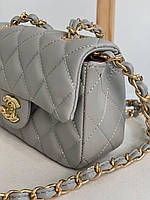 Сумка женская Chanel Mini Gray/ Шанель серая на плечо сумочка женская кожаная стильная Отличное качество