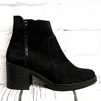 Ботинки женские кожаные (на бук) зимние чёрные каблук 6.5 сантиметров Foot step код-(338н) 41