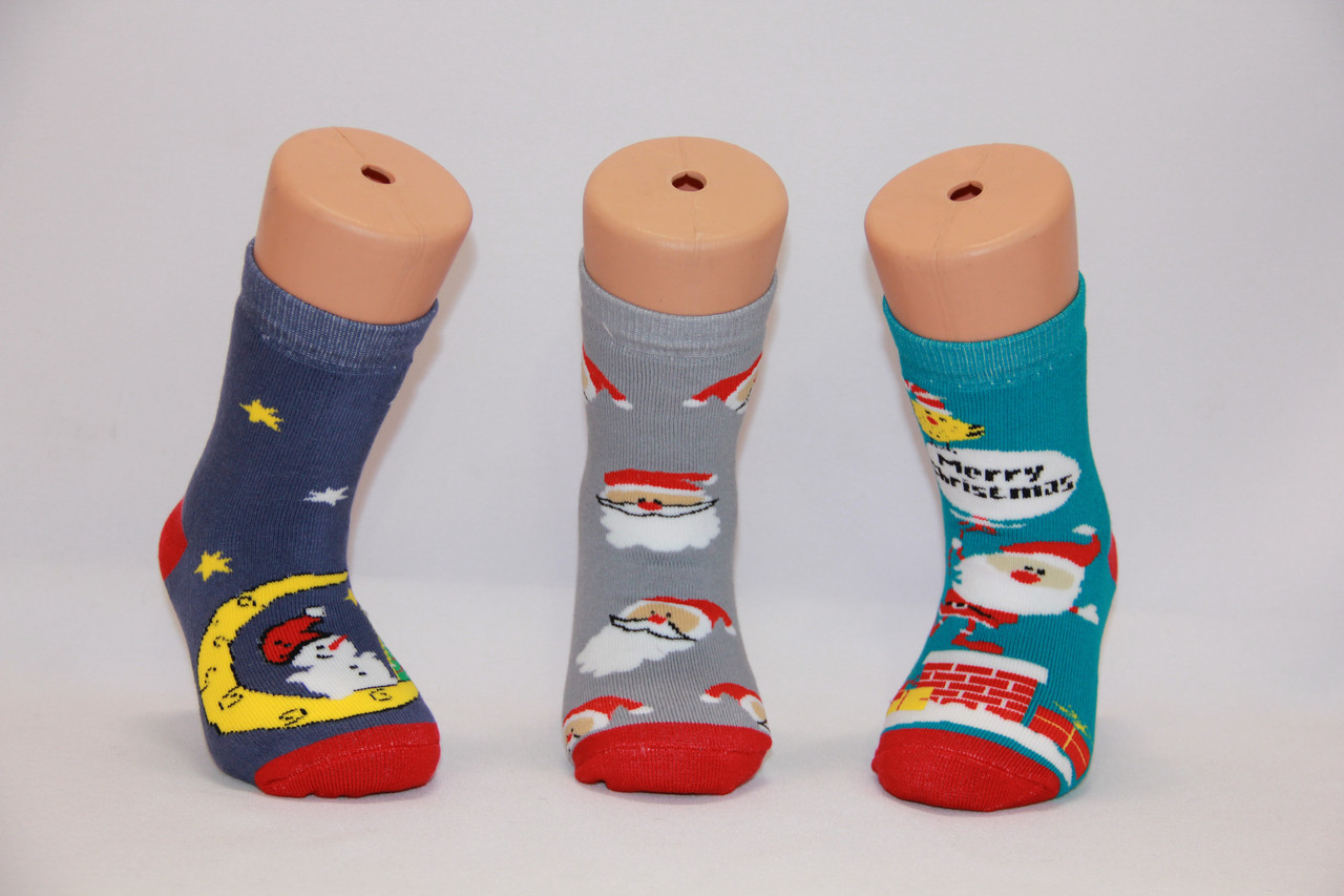 Дитячі шкарпетки махрові новорічні Стиль Люкс 18-20 к-3 Santa на димолі