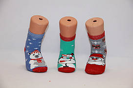Дитячі шкарпетки махрові новорічні для малюків х/б НЛ 12-14 м-6 ведмедика, Santa,снеговик