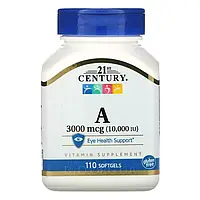 21st Century, Витамин А 3000 мкг 10000 МЕ, Vitamin A 3000 mcg 10000 IU, 110 капсул