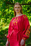 Лляне плаття-вишиванка, червоне, арт. 4593-коротке, фото 5