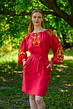 Лляне плаття-вишиванка, червоне, арт. 4593-коротке, фото 6